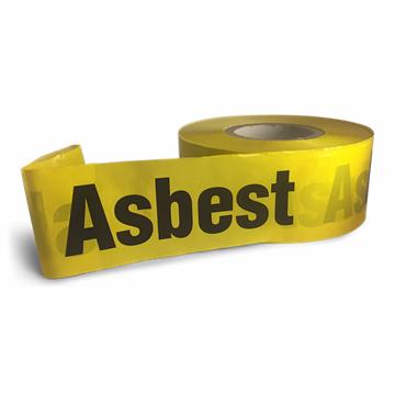 Afspærringsbånd gul med tekst Asbest